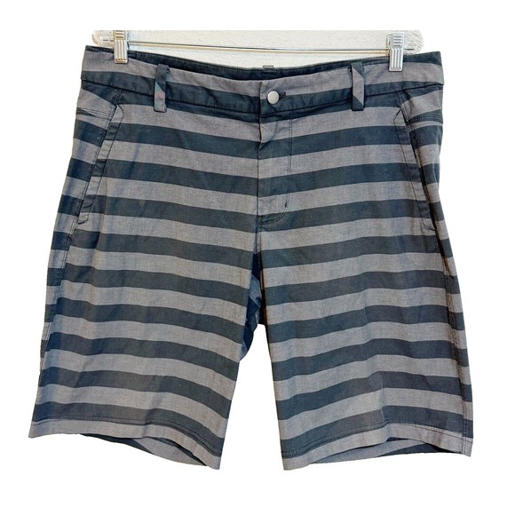 LULULEMON Mens Size 38 10.5" Flat Front Striped Casual Chino Golf Shorts Gray - Picture 1 of 3